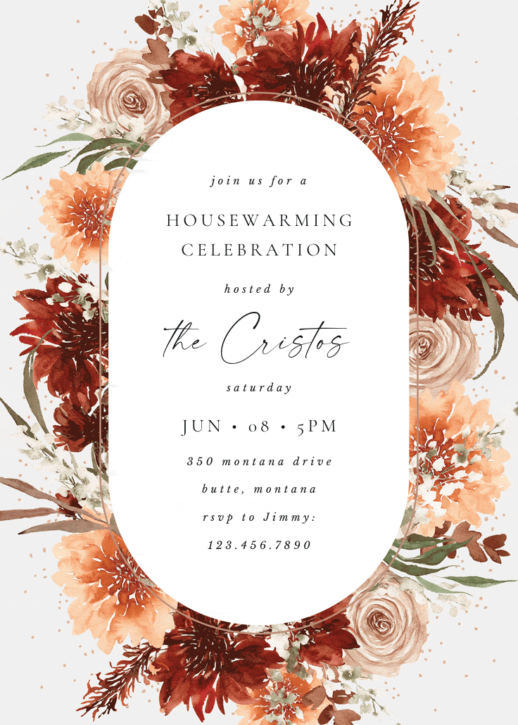 Terracotta round frame - housewarming invitation